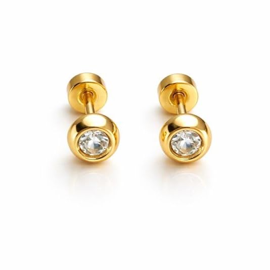 Gold Plated Screw Back Stud Earrings for Men & Women, Smooth Finish Shiny Golden Round Ear Piercing Studs, Anti-Tarnish