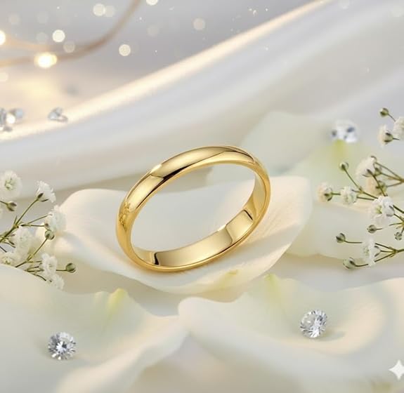 Classic Gold Plated Plain Wedding Band Ring for Men and Women, Minimalist Smooth Design