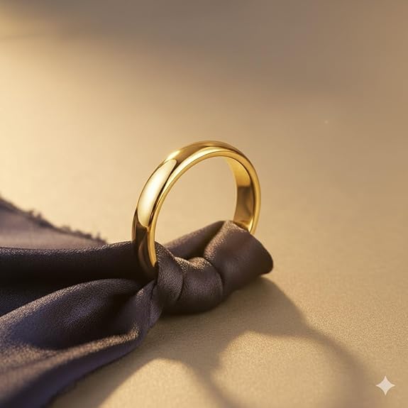 Classic Gold Plated Plain Wedding Band Ring for Men and Women, Minimalist Smooth Design