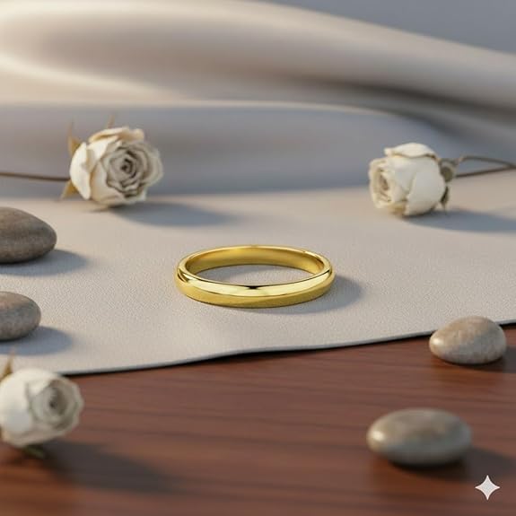 Classic Gold Plated Plain Wedding Band Ring for Men and Women, Minimalist Smooth Design