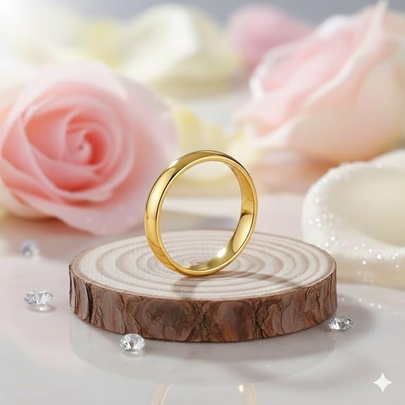 Classic Gold Plated Plain Wedding Band Ring for Men and Women, Minimalist Smooth Design