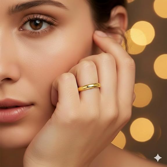 Classic Gold Plated Plain Wedding Band Ring for Men and Women, Minimalist Smooth Design