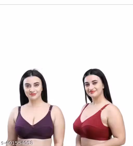 Plus Size Women’s Hosiery Bra Pack of 3 | Non Padded | Non Wired | Full Coverage | Seamless | 18mm Broad Straps | Comfortable Daily Wear | Size 30-40 B/C Cup Women's and Girl's Non Padded Bra Pack of 2| Maron Purple