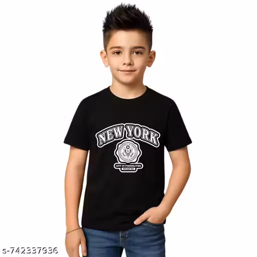 Stylish Boys Black New York Printed T-Shirt for Casual Wear