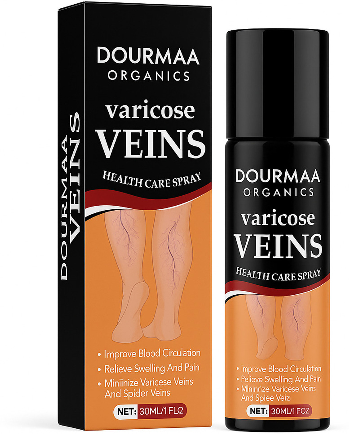 DOURMAA ORGANICS Varicose Veins Spray for Leg Pain Relief & Better Circulation, Pack of 1 Spray (30 ml)