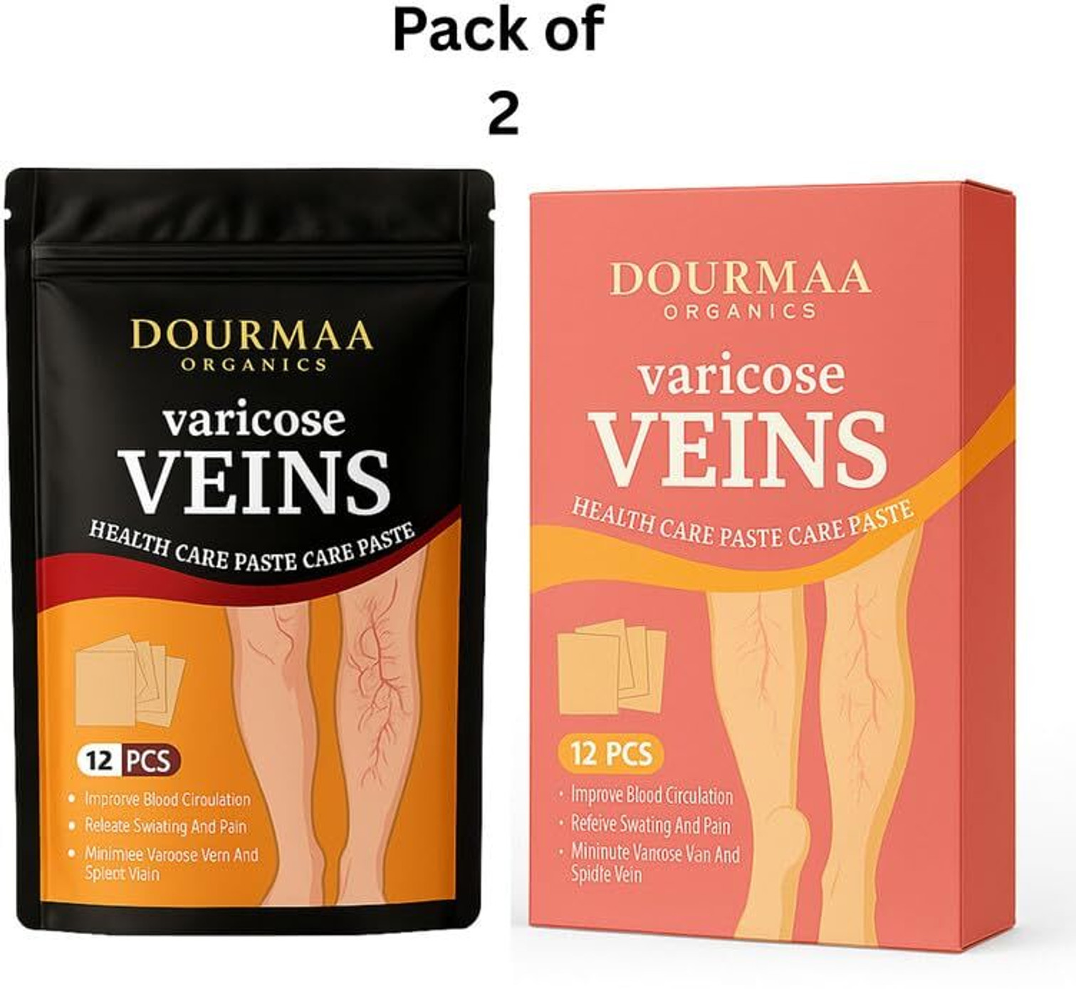 DOURMAA ORGANICS Leg Vein Support Patch for Varicose Relief & Improved Circulation, (24 Patches) Plaster & Patch (2 x 12 Patches)