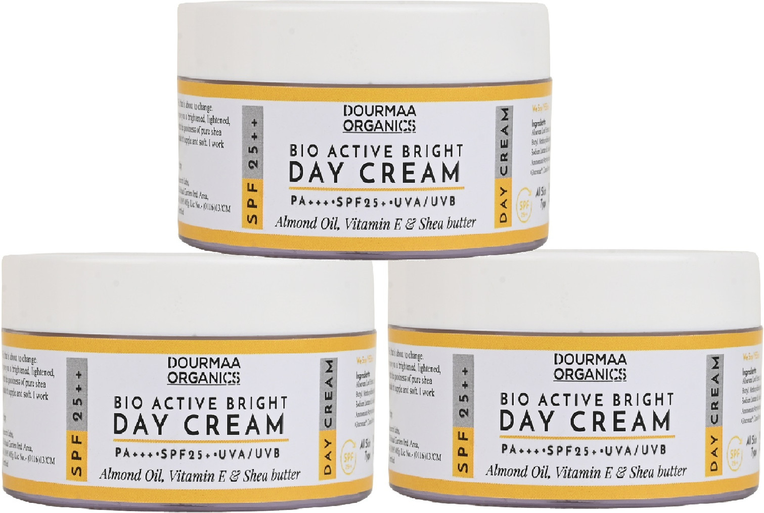 DOURMAA ORGANICS Sunscreen - SPF 50 PA+++ Bio Active Bright Day Cream with SPF 25+, UVA/UVB , Protection PA+++ - SPF 25+ (150 g)