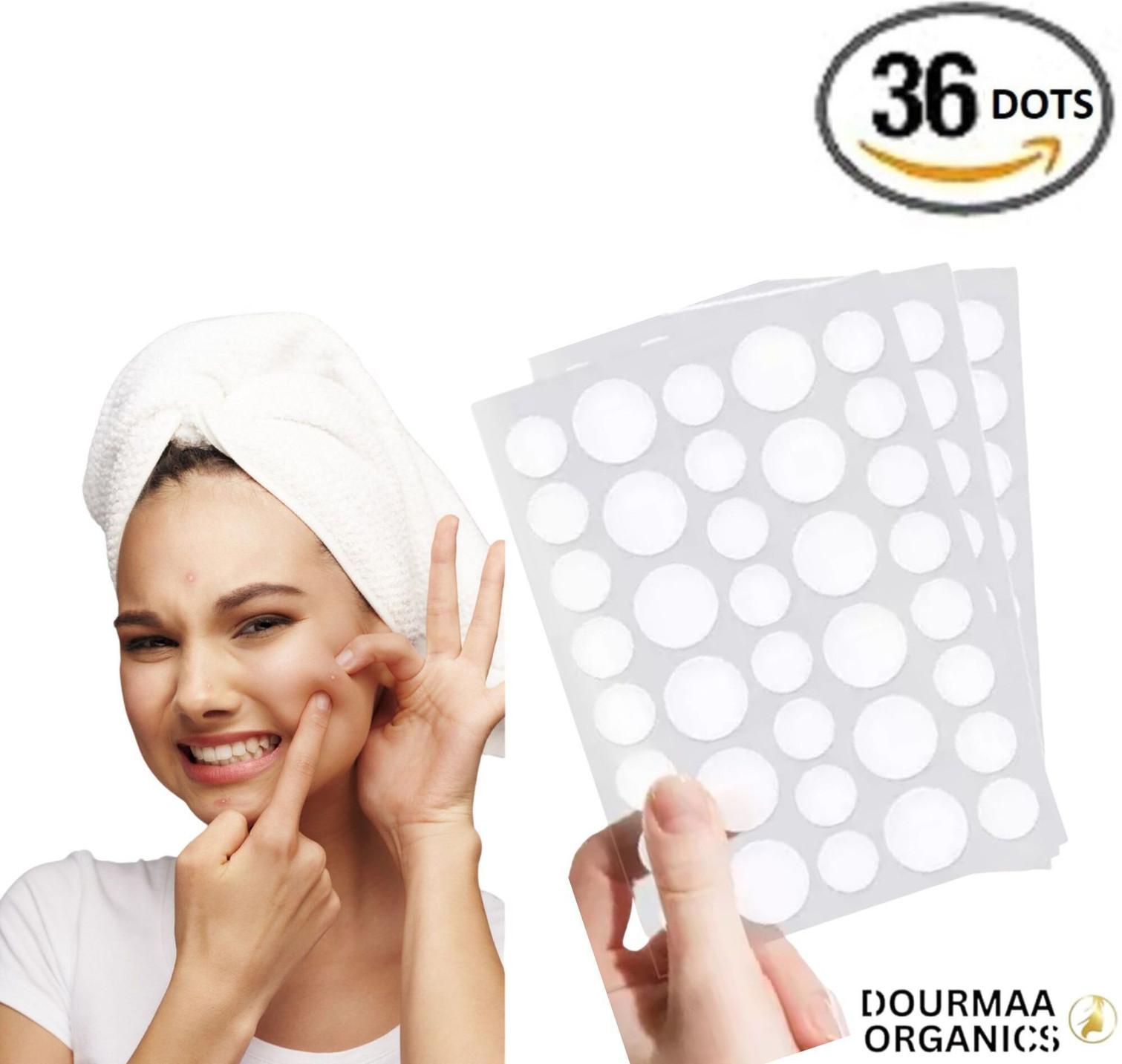 DOURMAA ORGANICS Acne Pimple Patch – Spot Treatment for Pimples & Acne Marks, 36 Dots (36 g)