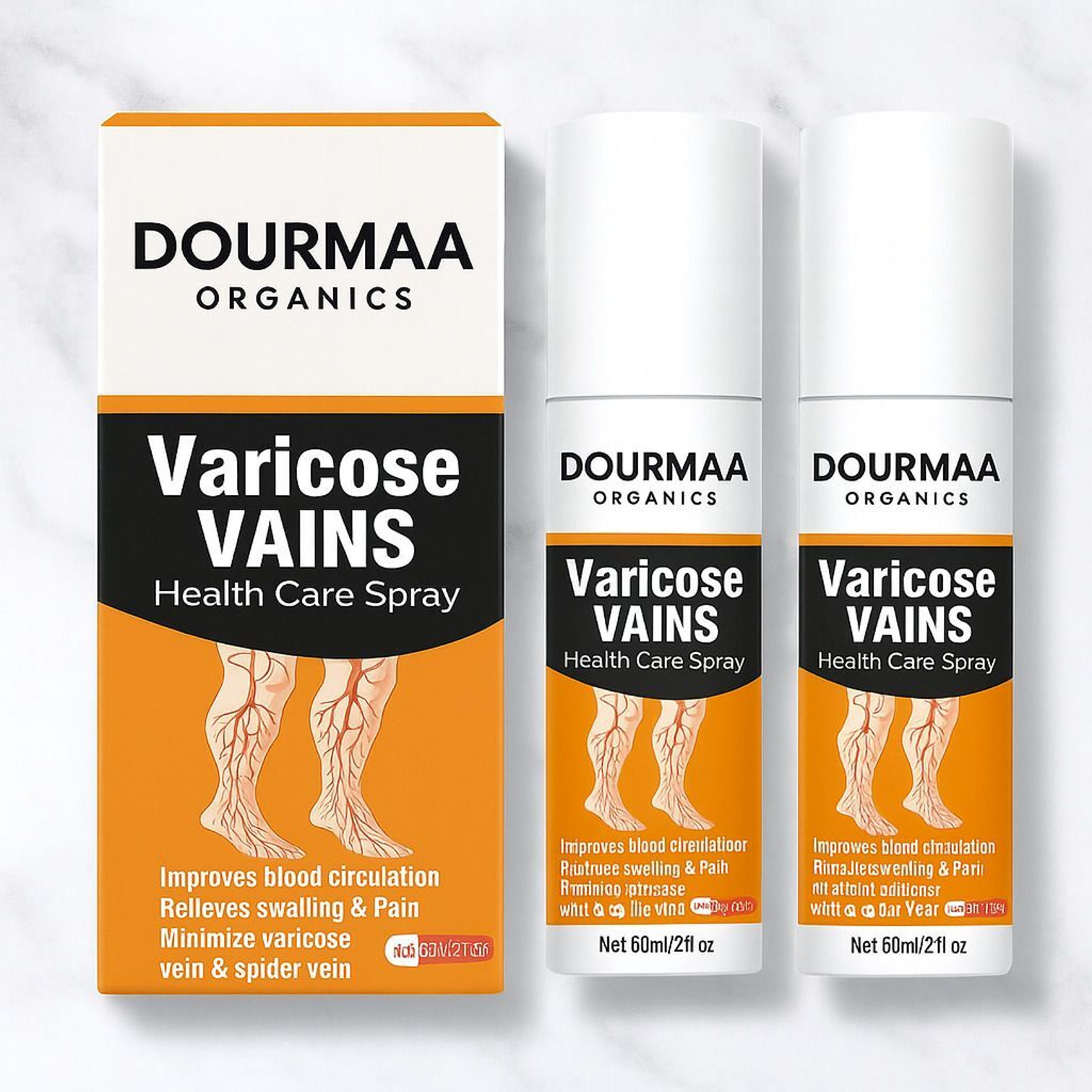 DOURMAA ORGANICS Herbal Spray for Legs, Relief from Swelling, Varicose & Spider Veins Spray- 60ml Spray (2 x 60 ml)