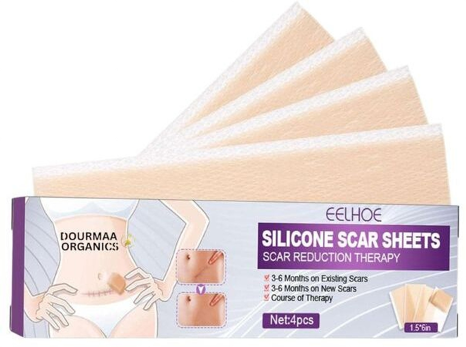 DOURMAA ORGANICS Scar Reduction Silicone Sheets for C-Section & Injury Scars (45 g)