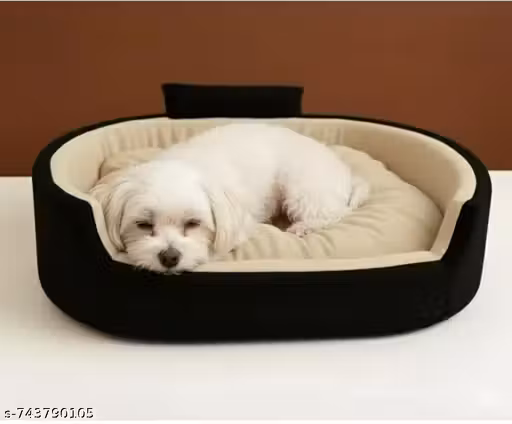 FURRY STYLISH Luxury Soft Simple Latest Dog Beds , Sofas & Chair With Collar For Dog And Cat Pet XL - Size Black & Cream (W×H - 91×23 CM)