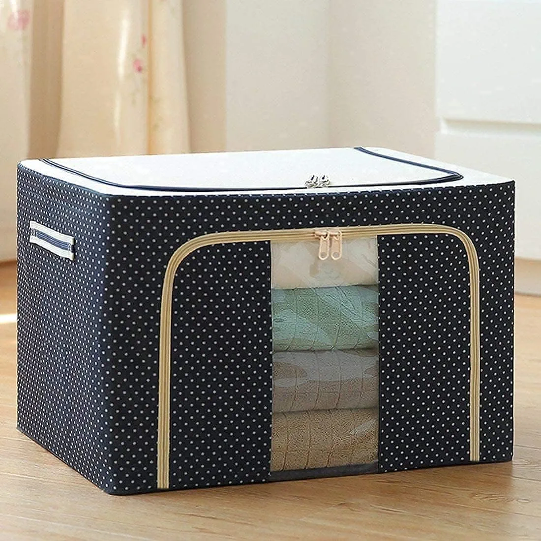 FinchGold Premium Clothes Storage Bags - Stackable, Foldable, 66L Capacity, Clear Window Design - Stylish Organization for Seasonal Clothing & Bedding (Red)