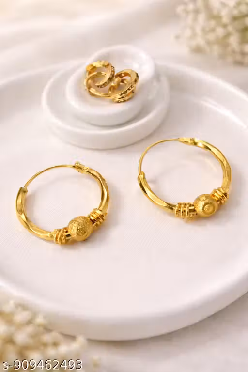Stylish Nose Pin & Gold Plated Round Bali Earrings for Women | Traditional & Modern Look