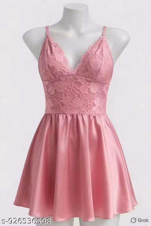 Blush Lace Dream Satin Babydoll Nightdress