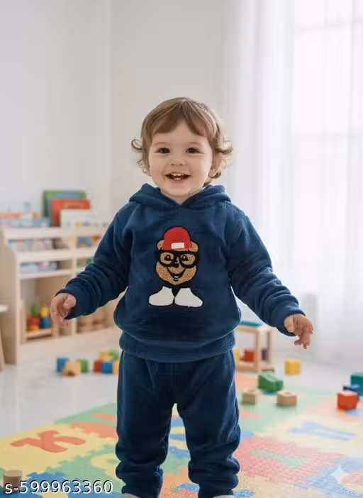 "Baby Boy Winter Tracksuit Set | Fleece Hoodie & Jogger Pants with Cartoon Bear Design | Warm Toddler Outfit" #Winter # Cloth #New # Modern #Trendy