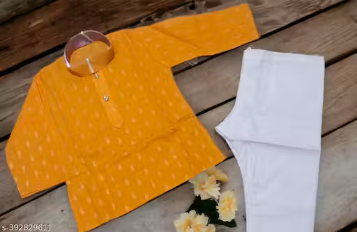 ADI PURE Cotton Yellow Printed KURTA PYJAMA (Pack of 1 )