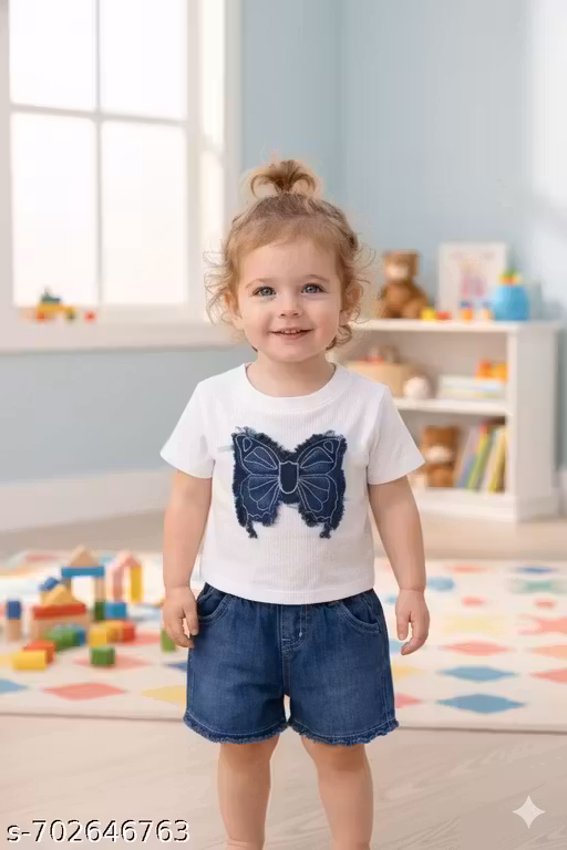 Toddler girl summer outfit, 2-piece girl set, butterfly t-shirt for girls, denim shorts for toddlers, baby girl casual wear|First birthday outfit |summer playwear |toddler gift set |preschool clothes |outdoor summer fashion |Modern |trendy |fashionable |n