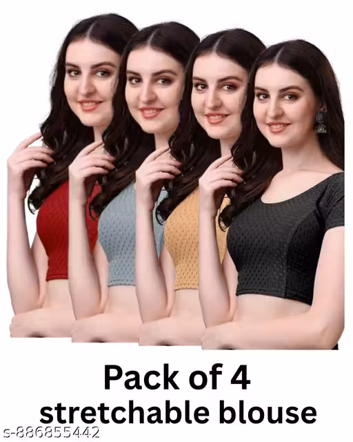Pack of 4 Multicolour Women's Blouses Stylish & Versatile-Perfect for Any Occasion! Breathable Fabric, Fit (mahroon grey golden black)
