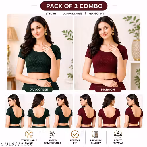 Pack of 4 Multicolour Women's Blouses Stylish & Versatile-Perfect for Any Occasion! Breathable Fabric, Elegant Fit Women’s Trendy Blouse Combo Pack of 2 (maroon & green)