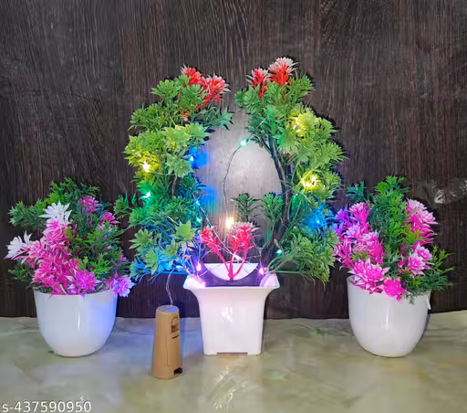 Artificial Flower Green With LDE Pot For Home ,Office And Garden Decor Pack of 3