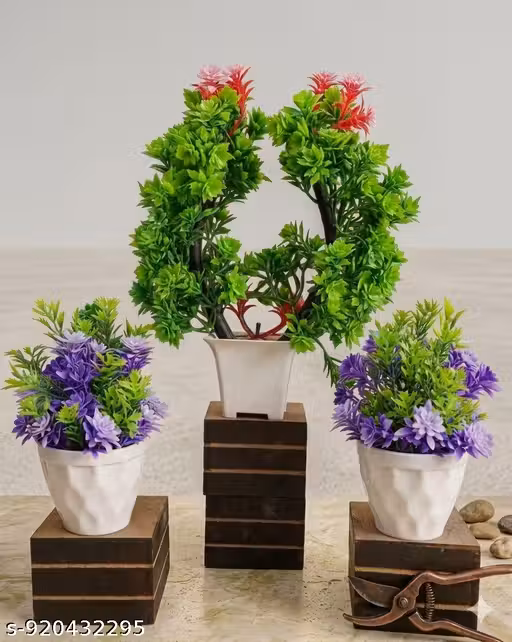 Artificial Flower Multicolor With Pot For Home ,Office And Garden Decor Pack of 3