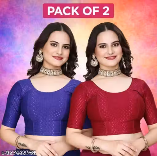 SHRI JI TRADERs Pack of 2 Multicolour Women's Blouses Stylish & Versatile-Perfect for Any Occasion! Breathable Fabric, Fit (blue mahroon)