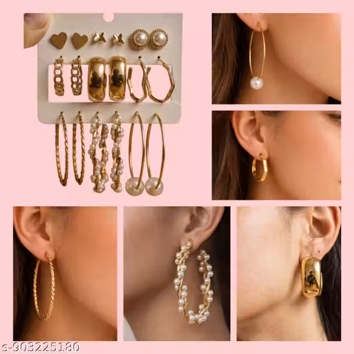 Korean style 9 pair of combo for women and girls, drop earrings for women, , gold plated earrings
