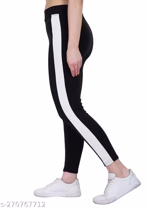 KGN HUB Yoga Gym Regular Fit Ankle Length Track Pants Jeggings | Stretchable Striped Sports Track Pant | Sports Tights |For Women's &Girl's (Black)
