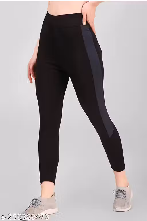 KGN HUB Yoga Gym Regular Fit Ankle Length Track Pants Jeggings | Stretchable Striped Sports Track Pant | Sports Tights |For Women's &Girl's (Black)
