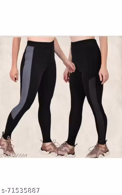 KGN HUB Yoga Gym Track Pants Jeggings | Stretchable Sports Tights | Track Pants for Girl | Stretchable Striped Sports Track Pant For Women's (Pack of 2-Free Size 28-34 Inch)