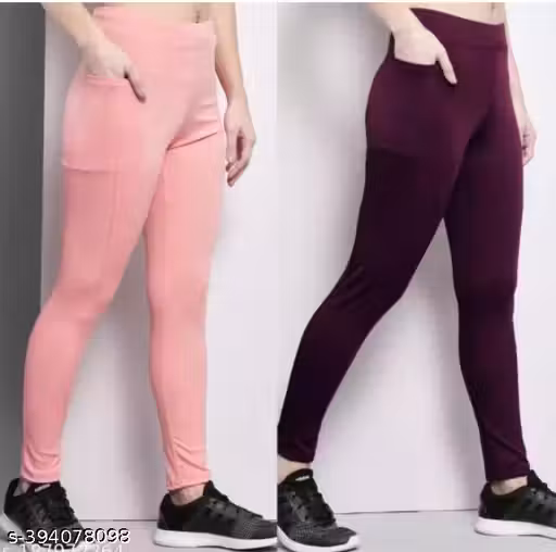 KGN HUB Yoga Gym Track Pants Jeggings | Stretchable Sports Tights | Track Pants for Girl | Stretchable Striped Sports Track Pant For Women's (Pack of 2-Free Size 28-34 Inch)