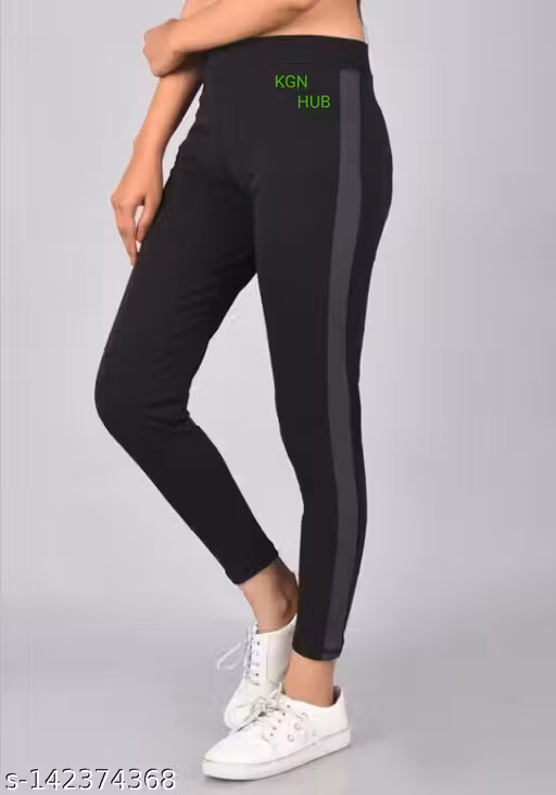 KGN HUB Gym wear Jeggings Ankle Length Free Size Workout Trousers | Stretchable Striped Jeggings | Yoga Track Pants for Girls & Women (Free Size 28-36 Inch)
