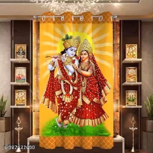 SPIRITUAL YELLOW RADHA KRISHNA DIGITAL PRINT CURTAIN FOR DOOR AND WINDOW( 1 PC ONLY)