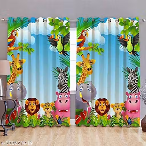 3D digital printed eyelet steel ring curtains for kids room/living room/ nursery/ hall/ drawing room pack of 1