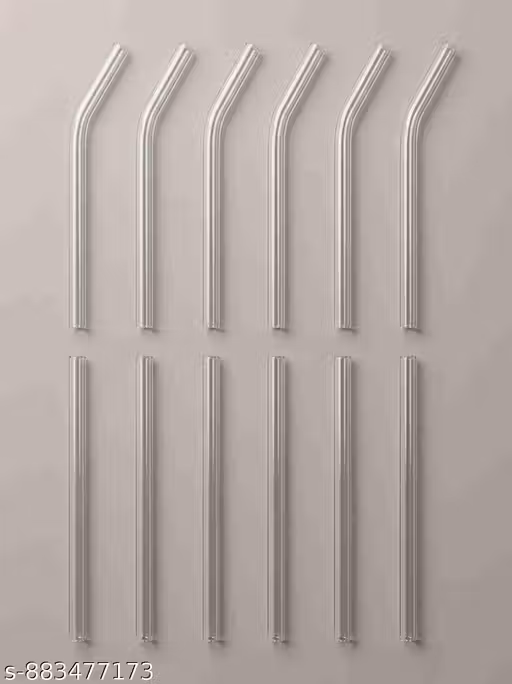Hariji Glass Products Glass Straw Set 12 pcs (6 Bent + 6 Straight) 7.5 Inch Reusable Transparent Drinking Straws for Juice Coffee Smoothie