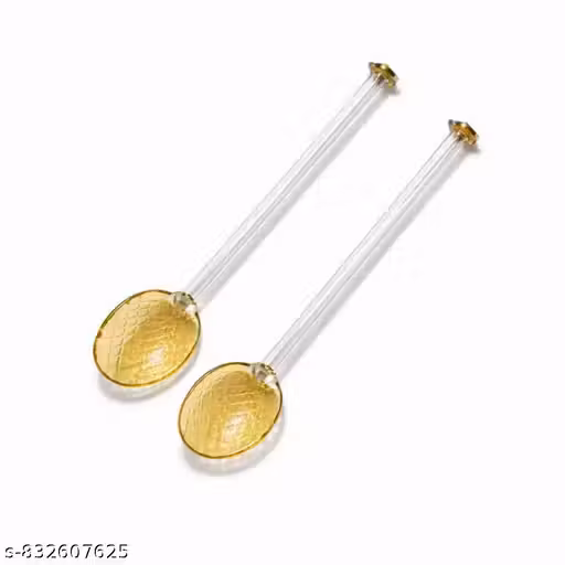 Hariji Glass Products Handmade Borosilicate Glass Golden Yellow Dessert Spoon , Perfect for Ice Cream, Falooda and Pudding, For Kitchen Kitchen and Restaurant, Set of 2