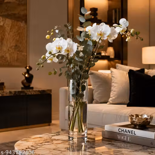 Transparent Cylindrical Glass Flower Vase | 10 Inch Clear Glass Vase for Home Decor, Dining Table, Living Room & Centerpiece Decoration