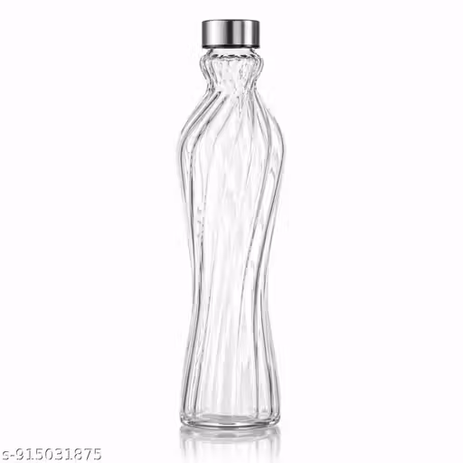 HARIJI Premium Glass Water Bottle 1 Litre for Fridge & Milk Storage, Stylish Spiral Design , Leakproof Transparent Bottle for Home & Kitchen