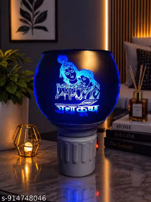 Radha Krishna LED Night Lamp for Bedroom | Decorative Plug-in Wall Lamp | Spiritual Blue Glow Night Light | Home Decor Gift for Living Room & Temple Use