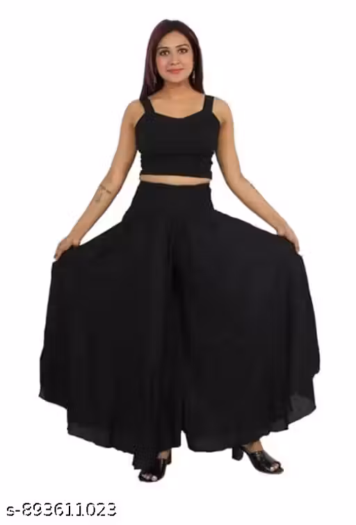 Women's Solid Flared Palazzo Pants | (Fit XL) | Rayon Fabric | Elastic |