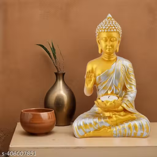 Candel Samadhi Buddha Showpiece for Home & Office Decor(Golden 10Inch)