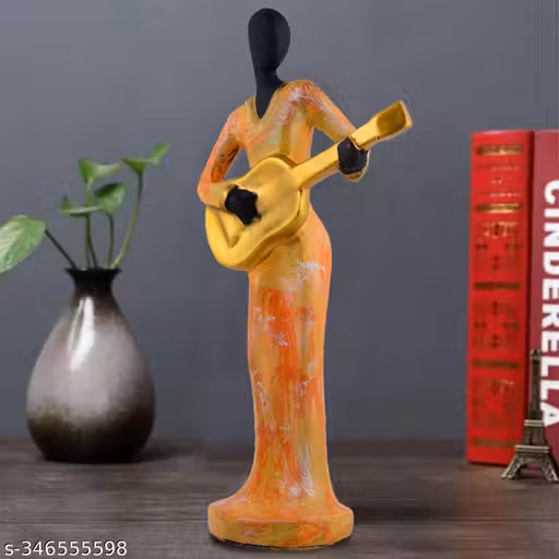 Home Decor and Home Decorative Polyresin Orange Mix & Golden (Multicolor)Musical Lady Figurine for Living Room, Perfect for Gifting