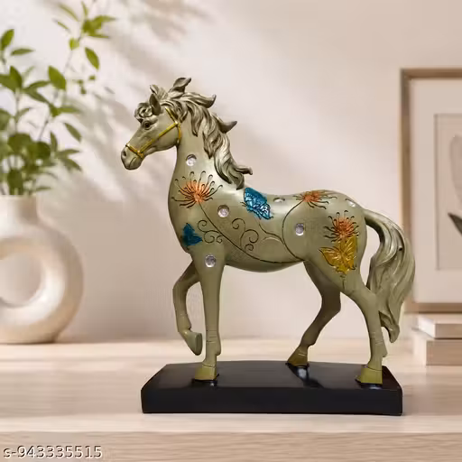 Luxury Running Horse Showpiece for Home Decor | Decorative Horse Statue with LED Stones & Butterfly Design