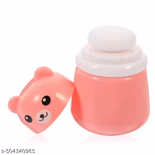 MOMSCAPE Baby Skin Care Powder Puff with Bottle Dispenser Talcum Storage Box Holder After Bath Portable Container Kit for New Born and Kids Face and Body Makeup BPA Free (Pink)
