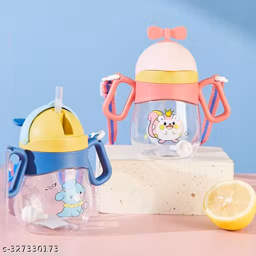 MOMSCAPE Baby Feeding Straw Sipper with Twin Handles Opaque Anti Spill Sippy Cup Kids Drinking Water Bottle/Juic Sipper BPA Free 360ML (Pack of 2)