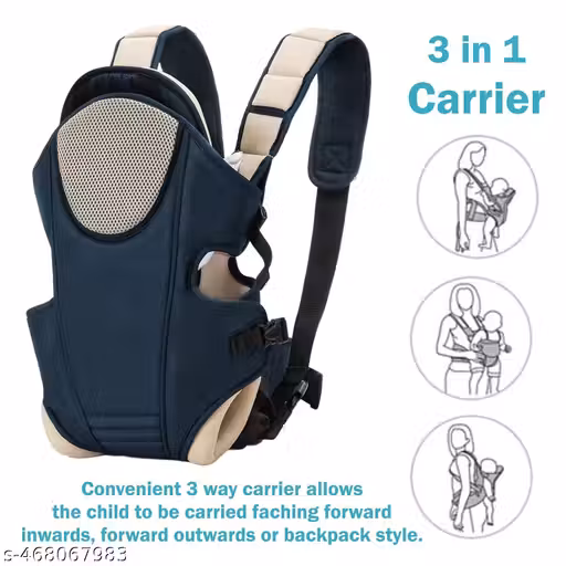 MOMSCAPE Premium 3 in 1 Baby Carrier Kangaroo Bag Ergonomic Adjustable Head Support, Padded Waist Safety Belt with Front & Back Carry Sling Backpack for Infant Child and Mother Travel - 3 to 24 Months (Navy Blue)