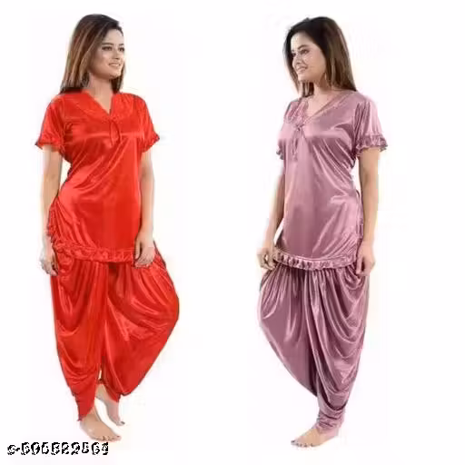 Women Combo Satin Patiala Dhoti With Top | Night Suit | Nighty | Nightwear | Sexy Nighty | honeymoon Night suit