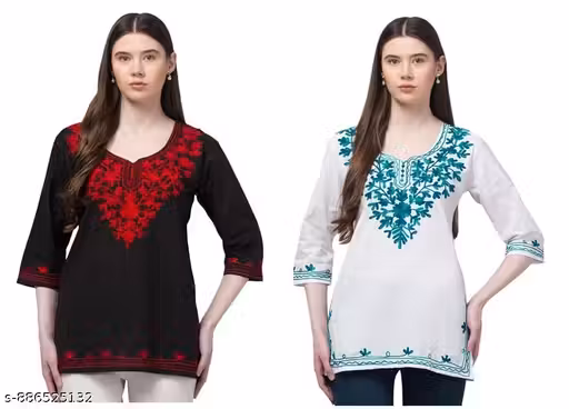 Women Embroidered Pure Cotton Short Kurti Floral Pattern