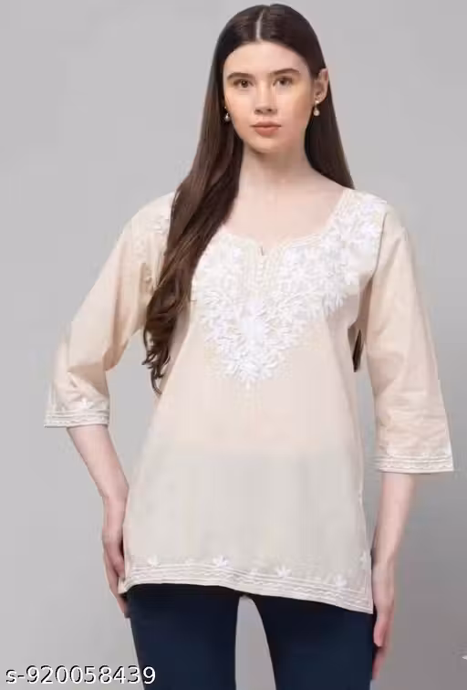 Women Embroidered Pure Cotton Short Kurti Floral Pattern