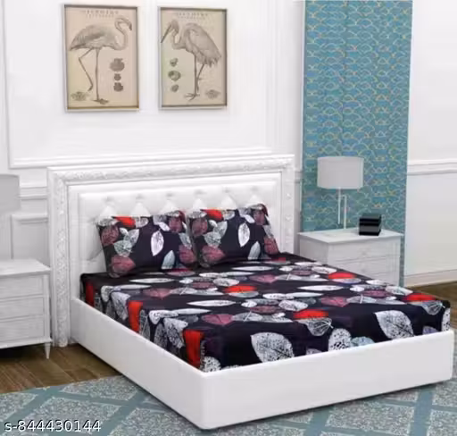 Sanvi Enterprises Elastic Fitted Bedsheets for Double Bed with 2 Pillow Cover
